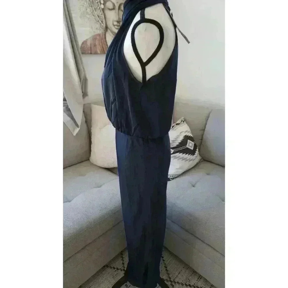 NWT PRETTYGARDEN Navy Satin Elegant Sleeveless Mock Neck Dress, Size M - Picture 7 of 16